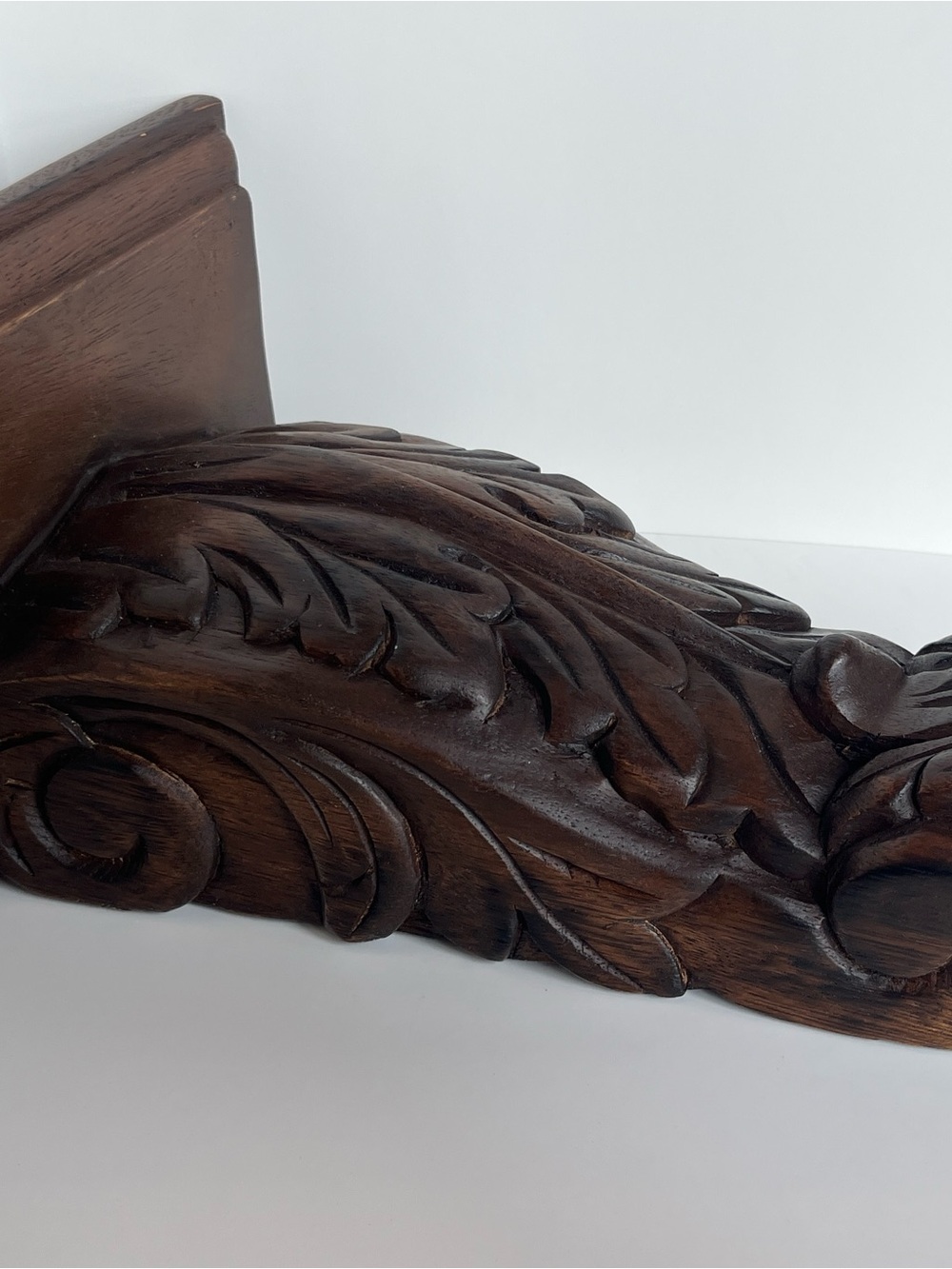 Solid Wood Dark Brown Wall Display Shelf Bracket - Classic Carved Accent - Picture 4 of 12